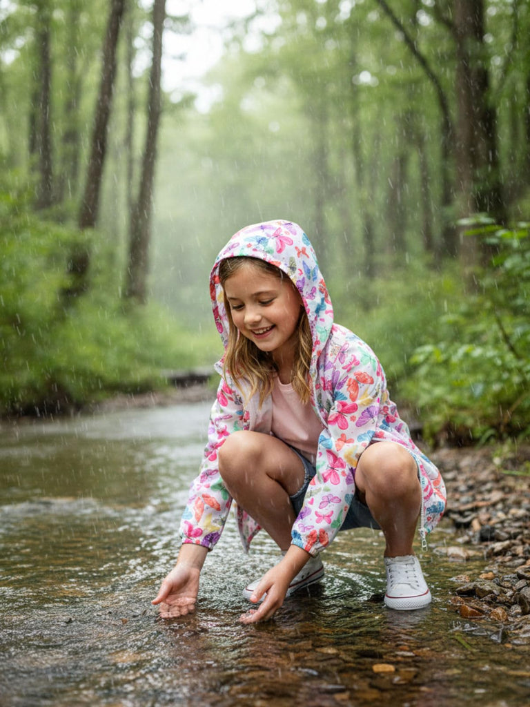 Baby Girls' Water-resistant Butterfly Printed Jacket Lightweight and Breathable Fall Windbreaker
