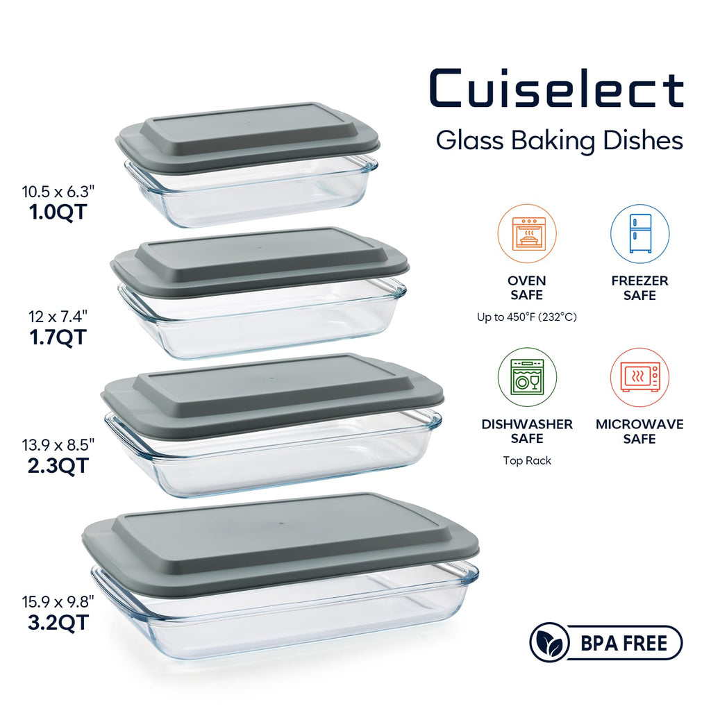 8-Piece Glass Baking Dish Set with Lids, Glass Casserole Dish