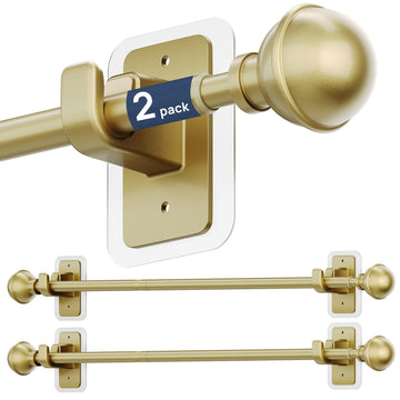 2 Pack 28-48" No Drill Curtain Rods, Renter Friendly, Gold