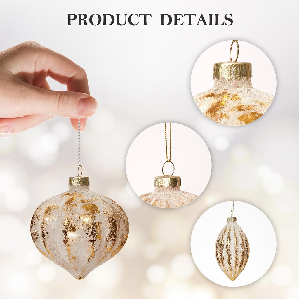 Gold Glass Christmas Ornaments, Hanging Ball Ornament Set