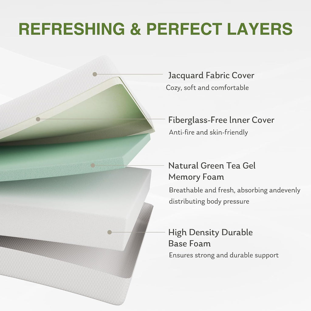10 Inch Queen Mattress, Memory Foam Mattress in a Box with Cooling Green Tea Gel, Relieve Pressure with Medium Firm