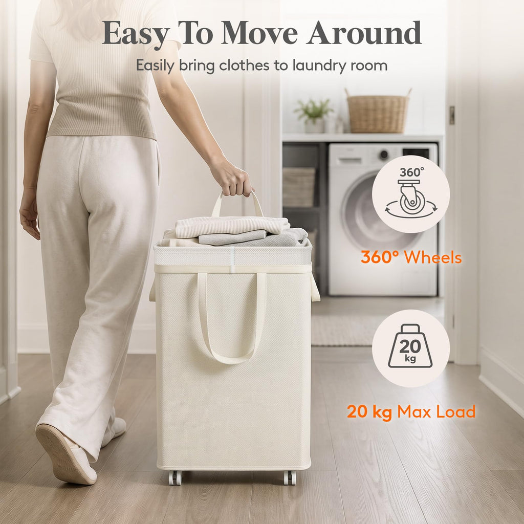 85L Laundry Hamper with Wheels, Rolling Laundry Basket with Removable Wash Bag, Large Capacity Dirty Clothes Hamper