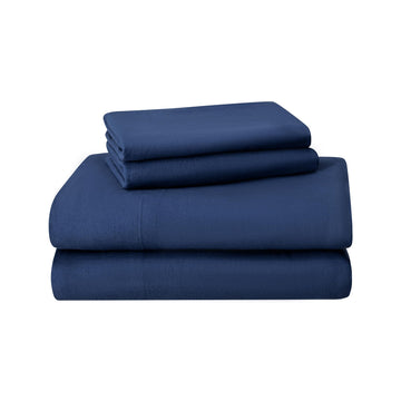 100% Cotton 4PCs Flannel Sheet Set | Double-Brushed for Extra Softness, Warm & Breathable, Extra Deep Pockets fits Up