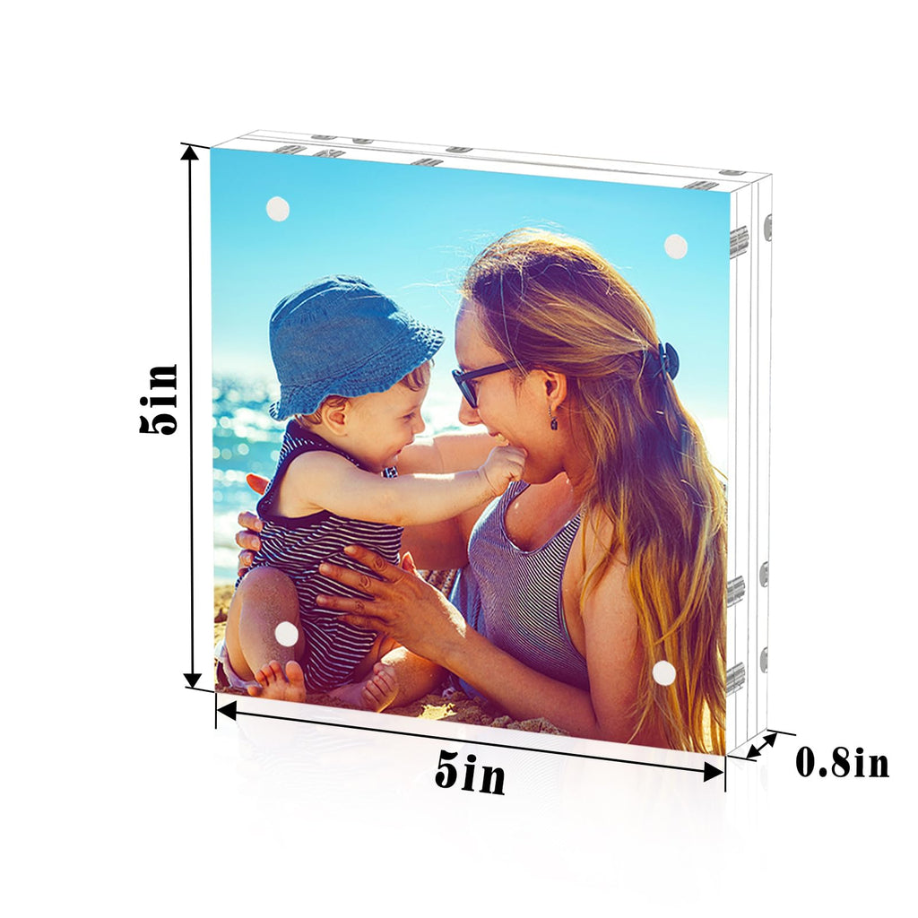 Acrylic Frame, 3 Pack 5x5 Acrylic Picture Frames, 20mm Thicker Frameless Clear Frame Double Sided Magnetic Frame