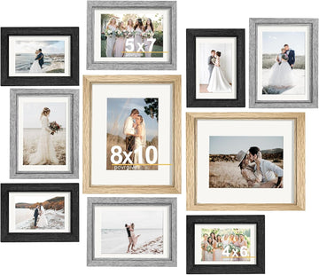 Picture Frames Collage Wall Decor, Gallery Wall Frame Set of 10 | Real Glass Front & Wood Finish Frame, Assorted