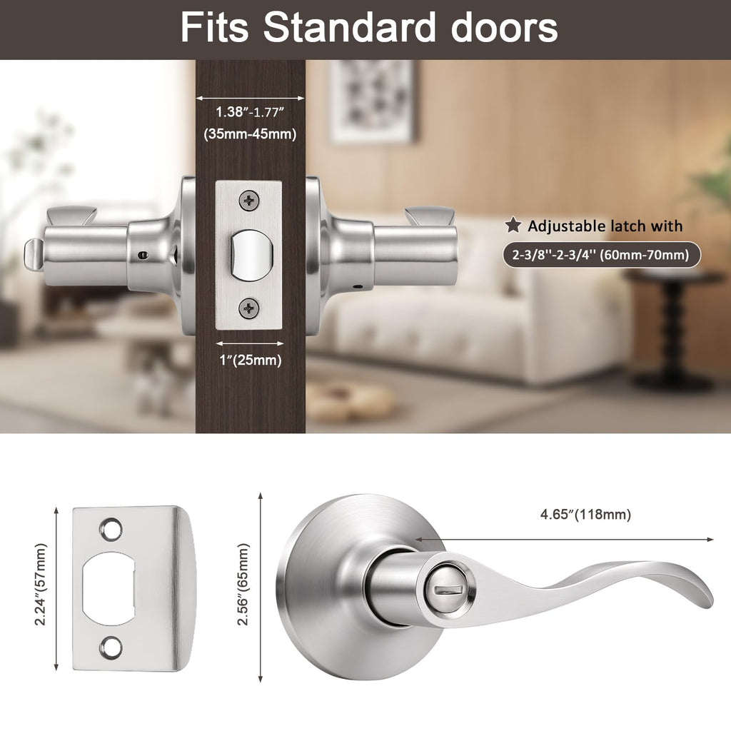 10 Pack Privacy Lever, Brushed Nickel Interior Door Handle, Bedroom