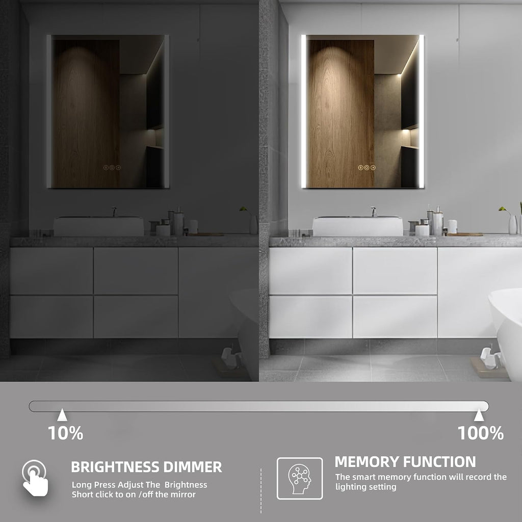 16 x 24 Inch Medicine Cabinet with Mirror and LED Light | Recessed, Wall-Mounted, Dimmable, Anti-Fog, Memory