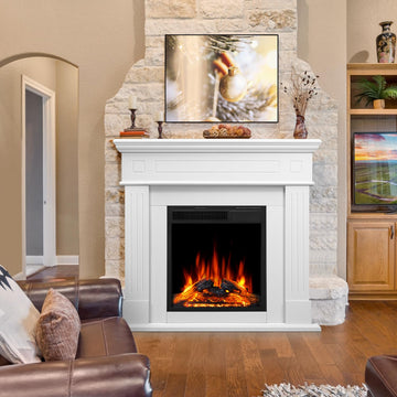 43" Electric Fireplace Mantel Freestanding Electric Fireplace, Remote Control, Adjustable Led Flame, 750W/1500W White
