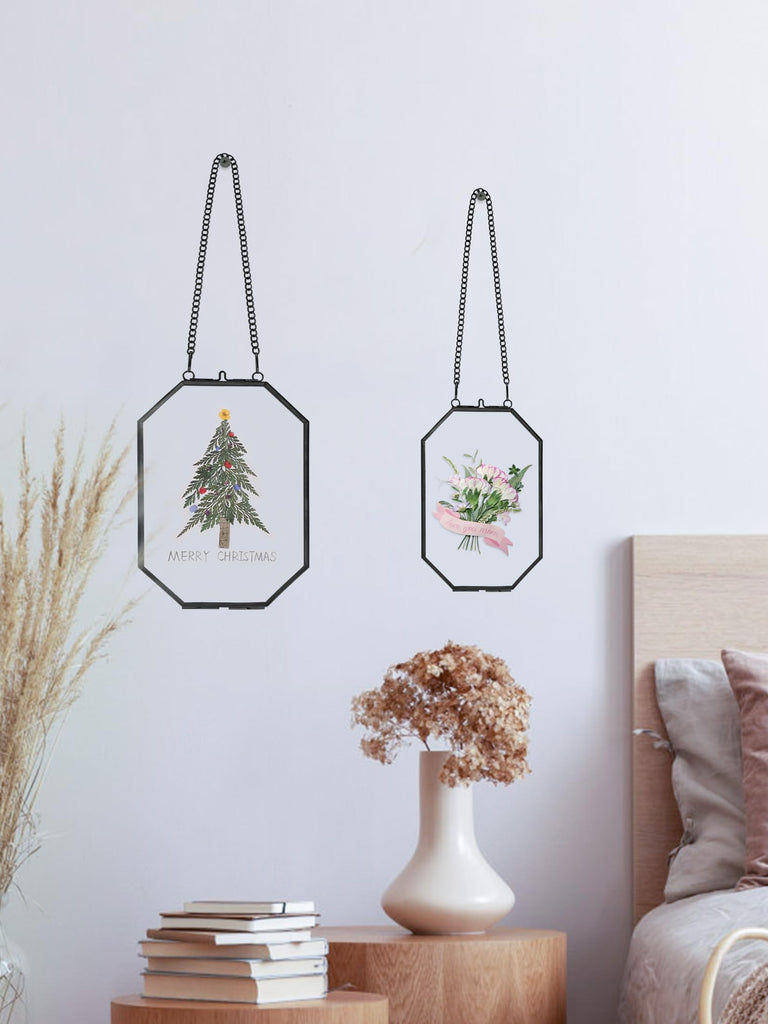 Pressed Flower Frames, Glass Floating Frames for Display Dried Plant Specimen Picture, Hanging Brass Photo Frame with