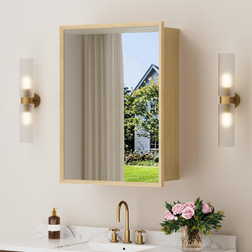 24x30 Inch Wood Medicine Cabinet with Mirror, Oak Finish