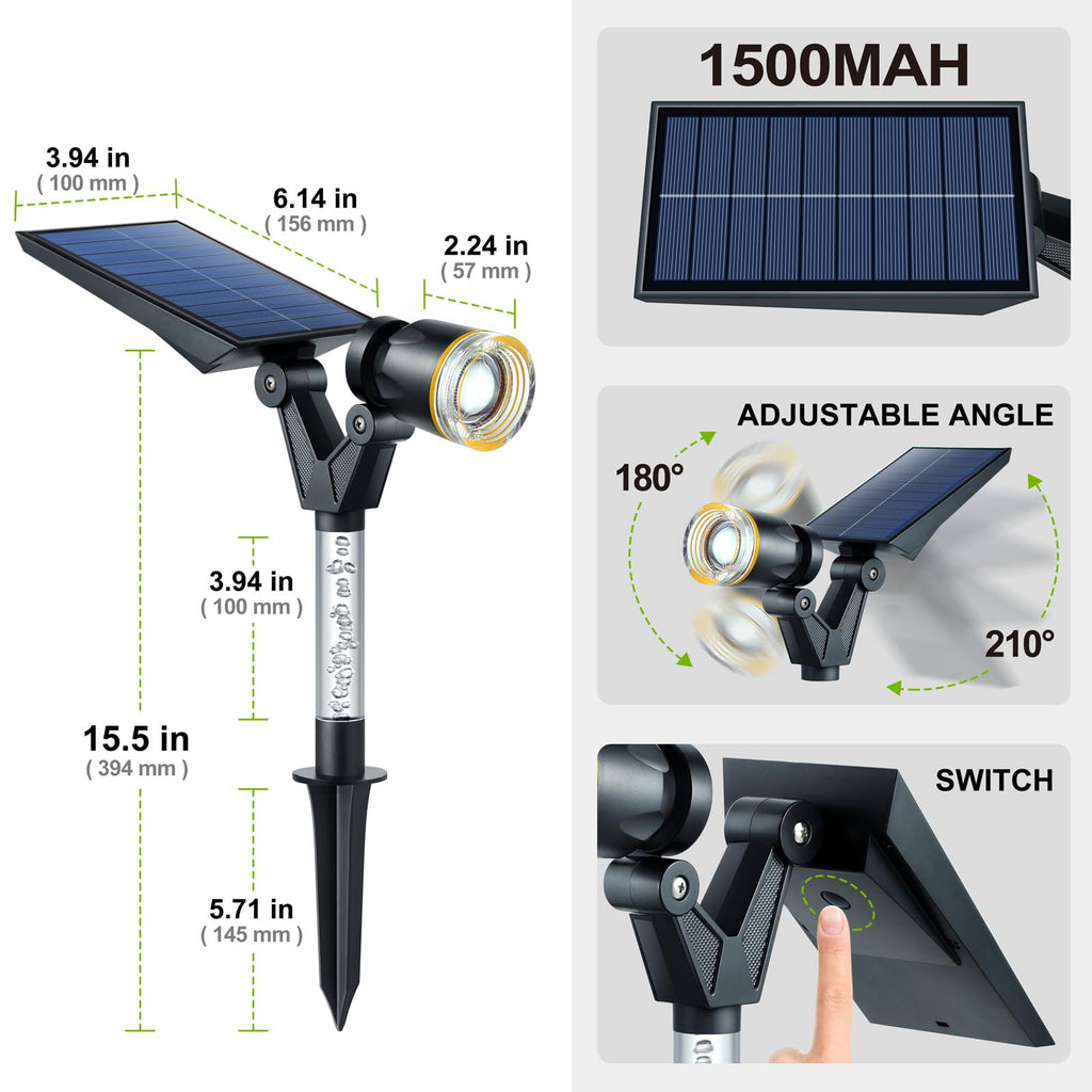 Solar Spot Lights Outdoor Waterproof Green Lens LED 4 Pack