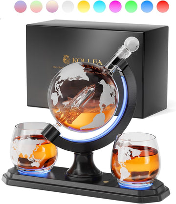 Light Up Globe Whiskey Decanter Gift Set with 2 Glasses