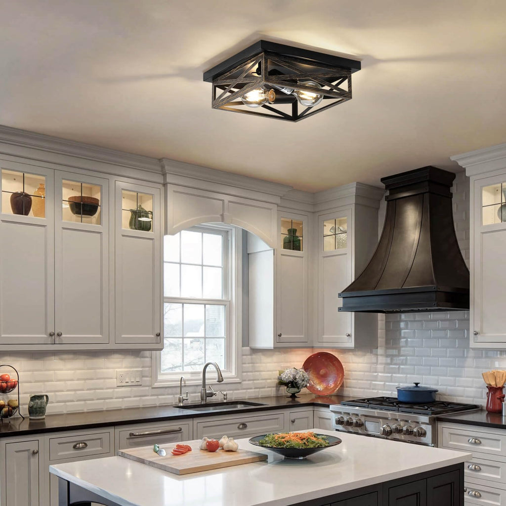 2Pack Rustic Flush Mount Ceiling Light Fixture, Modern Farmhouse Light Fixture, Kitchen Hallway Light Fixtures
