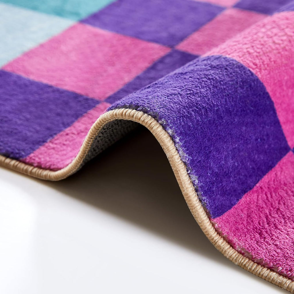Multicolored Checkerboard Washable Rug Ultra Thin Retro Aesthetic Funky Area Rugs Carpet for Living Dining Room