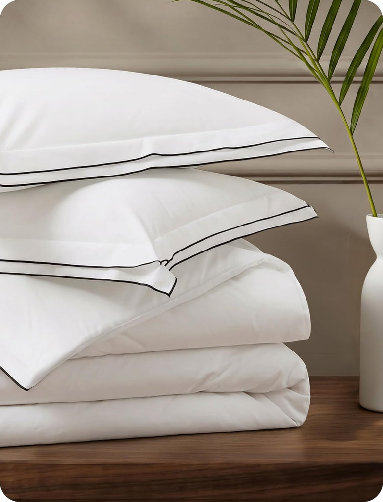 100% Cotton Percale Duvet Cover King, Breathable for Hot Sleepers | Hotel-Style Leaf Edge White Comforter Cover