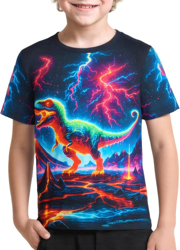 Neon Shirts for Boys Girls, 3D Party Crew Neck Short Sleeve T-Shirts for Kids Graphic Tees