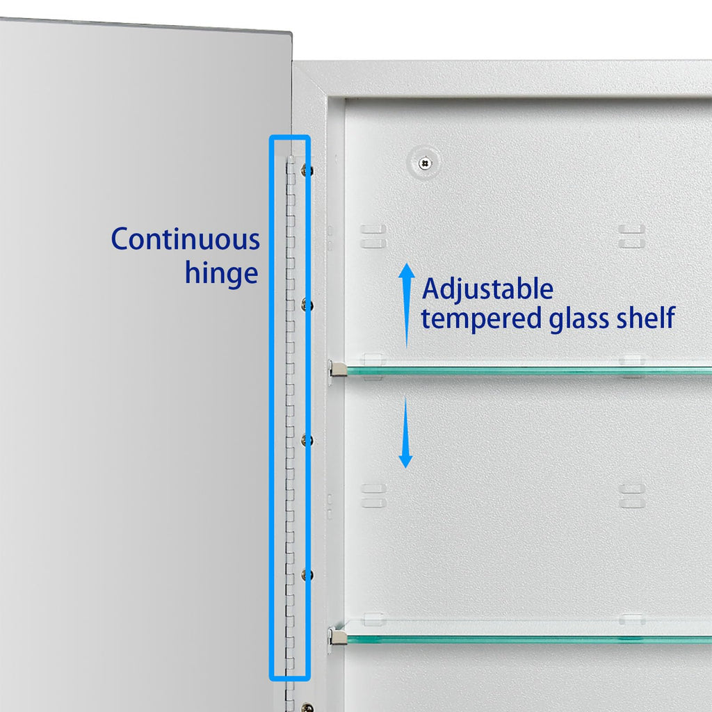 Bathroom Medicine Cabinet with Beveled Edge Mirrored Door 24 x 30 inch, Recessed or Surface Mount, with Adjustable