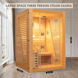 Smartmak Wood Home Steam Sauna, 3 Person Canadian Hemlock Traditional Luxurious Wooden Indoor Spa Room