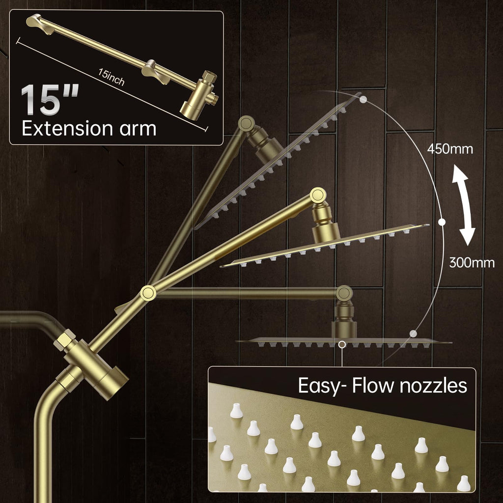 All Metal 10" Luxurious Gold Rain Shower Head with Handheld,Power Jet