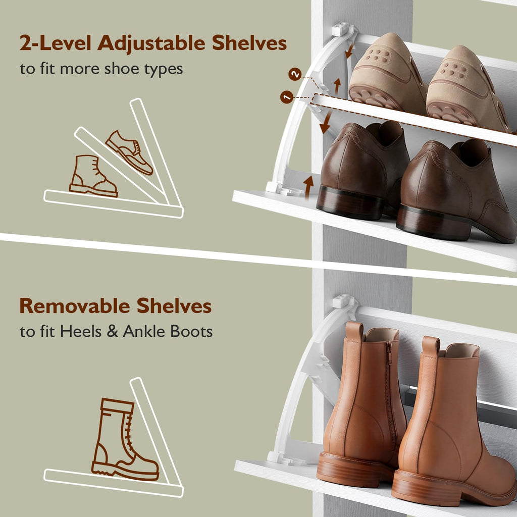 Shoe Storage Cabinet with 3 Flip Drawers Slim, White