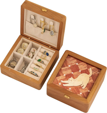 Small Jewelry Box,Cherry Wood Jewelry Case,Travel Jewelry Organizer