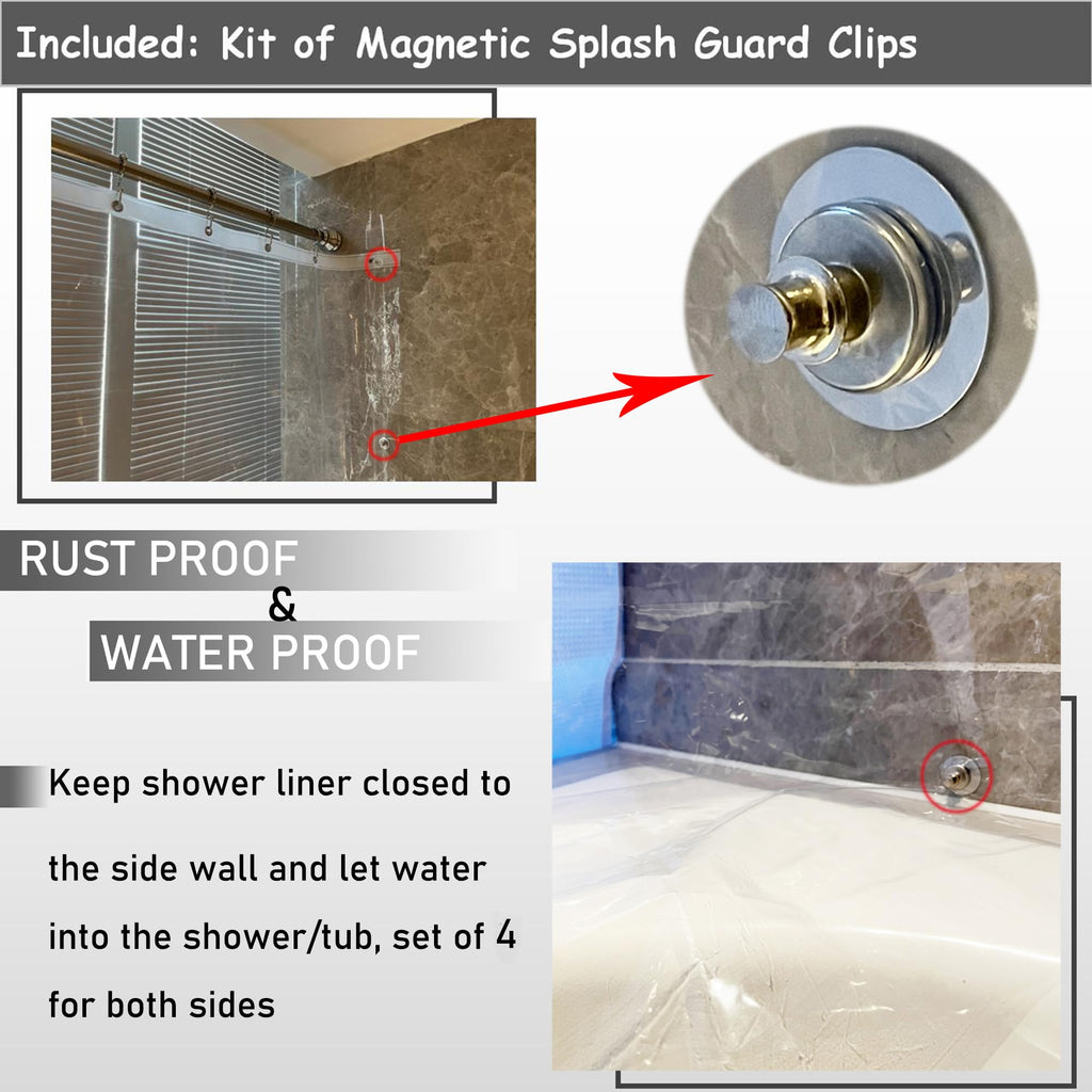 72x96 Extra Long Shower Curtain Liner with Side Magnet Clips