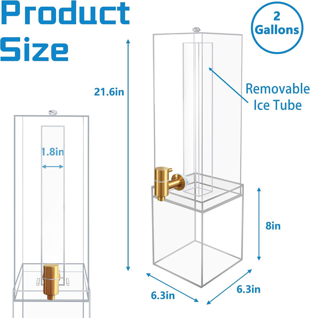 2 Gallon Large Drink Dispenser, Drink Dispenser with Acrylic Stand, Drink Dispensers for Parties with Ice Core