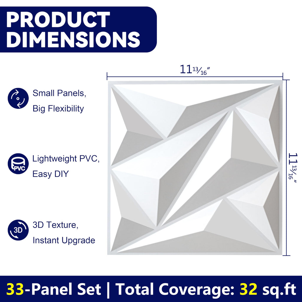 3D Wall Panels White PVC Wall Panels for Interior Decor 12"x12"