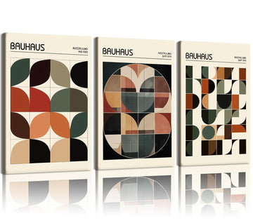 3Pcs Bauhaus Geometric Canvas Wall Art Set, 16x24 inch framed