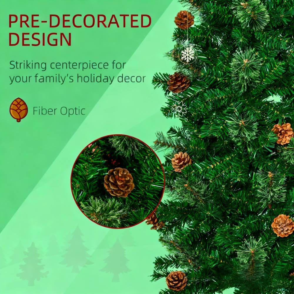 Slim Artificial Christmas Tree, Unlit Pencil Tree with Pine Cones