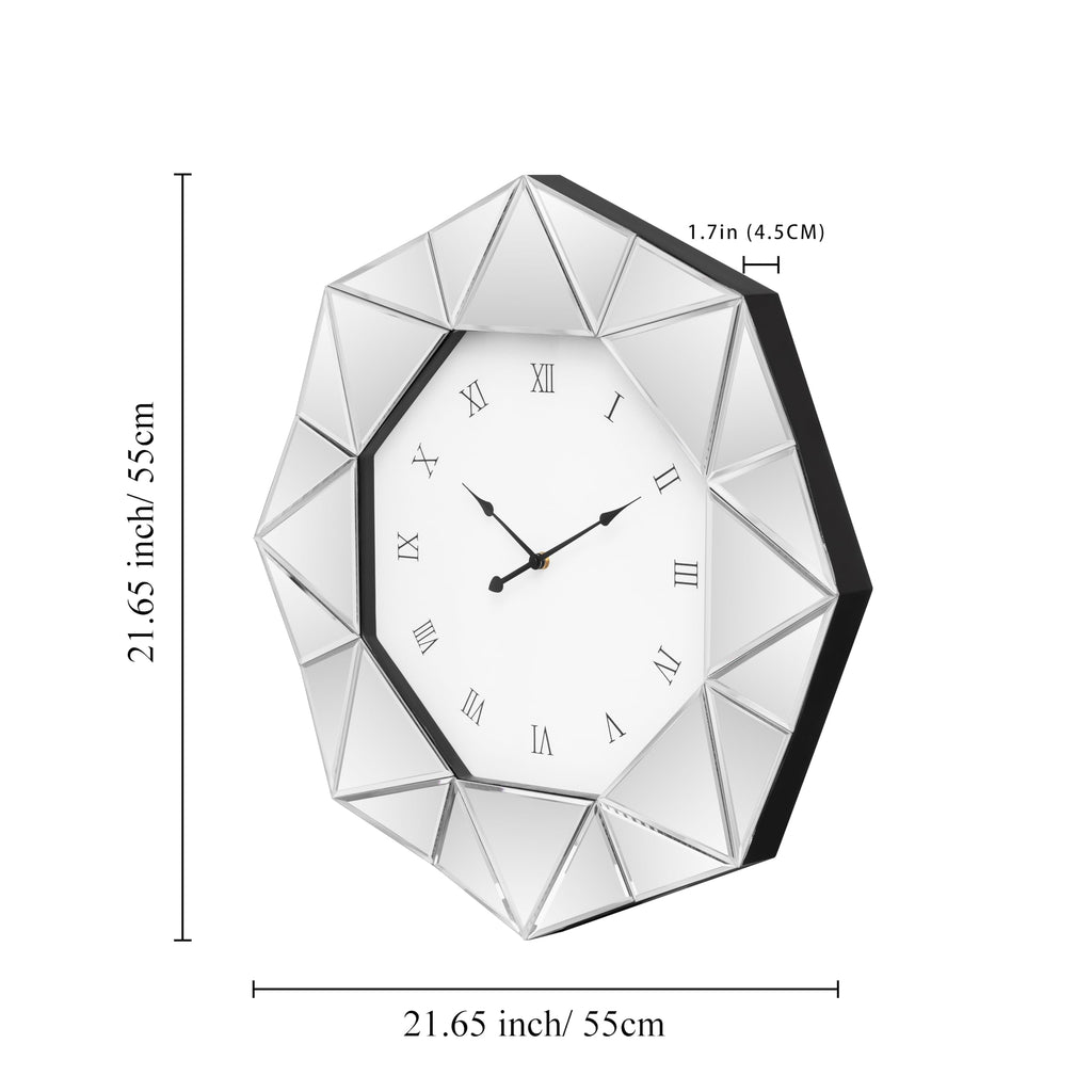 Decorative Wall Clock, 22 inch Mirrored Large Wall Clock
