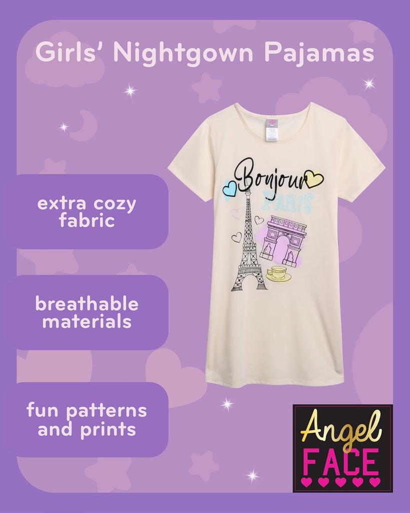 Girls Nightgowns - 3 Pack Soft Short Sleeve Nightgown Girls Pajamas - Cozy Cute Sleep Dress Pajamas