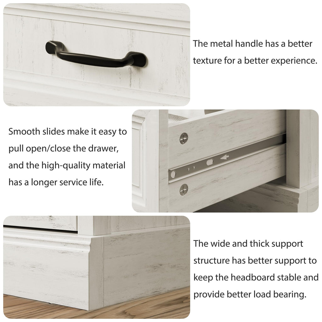 3 Pcs Farmhouse and Nightstand Sets, 6 Drawer & Nightstand Set of 2, Rustic Wooden Chest of Drawers Wide Storage