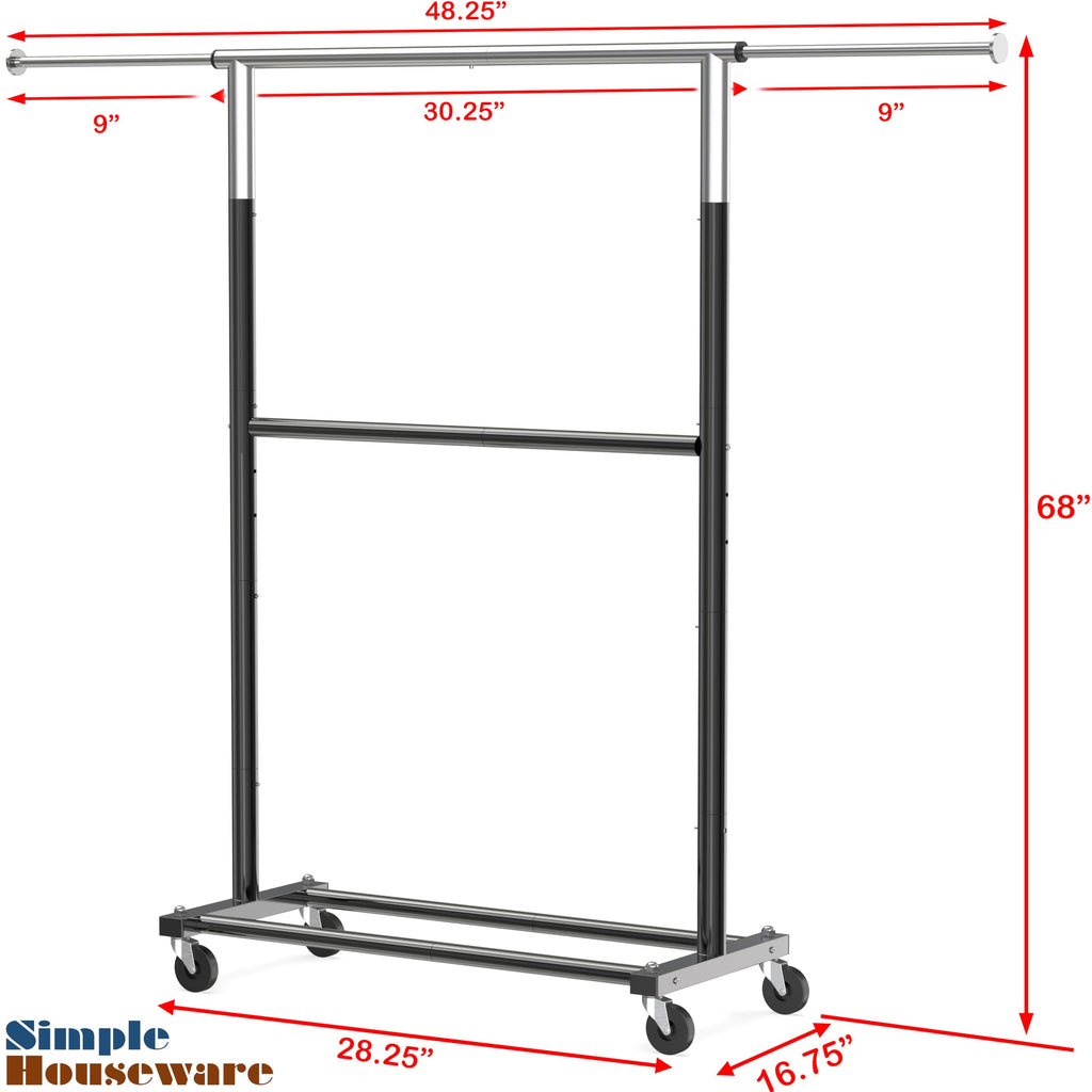 Double Rod Adjustable Clothing Garment Rack, Black