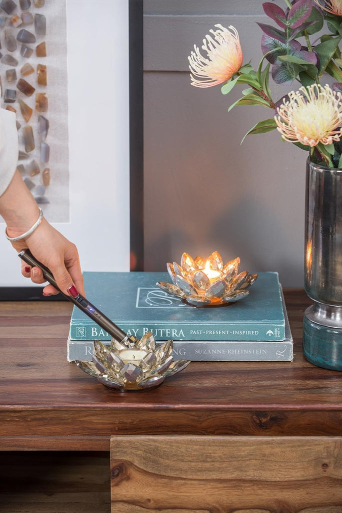 6x6x2 Elegant Crystal Lotus Flower Candle Holders Set of 2 - Luxurious Glass Tealight Holders Décor