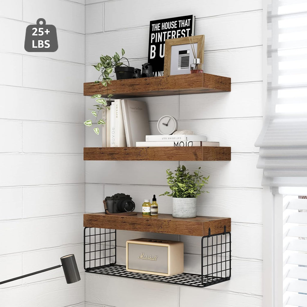 Bathroom Shelves Over Toilet - Wall Mounted Floating Shelves Toilet Paper Storage Small Farmhouse Decor Shelf 16 inch