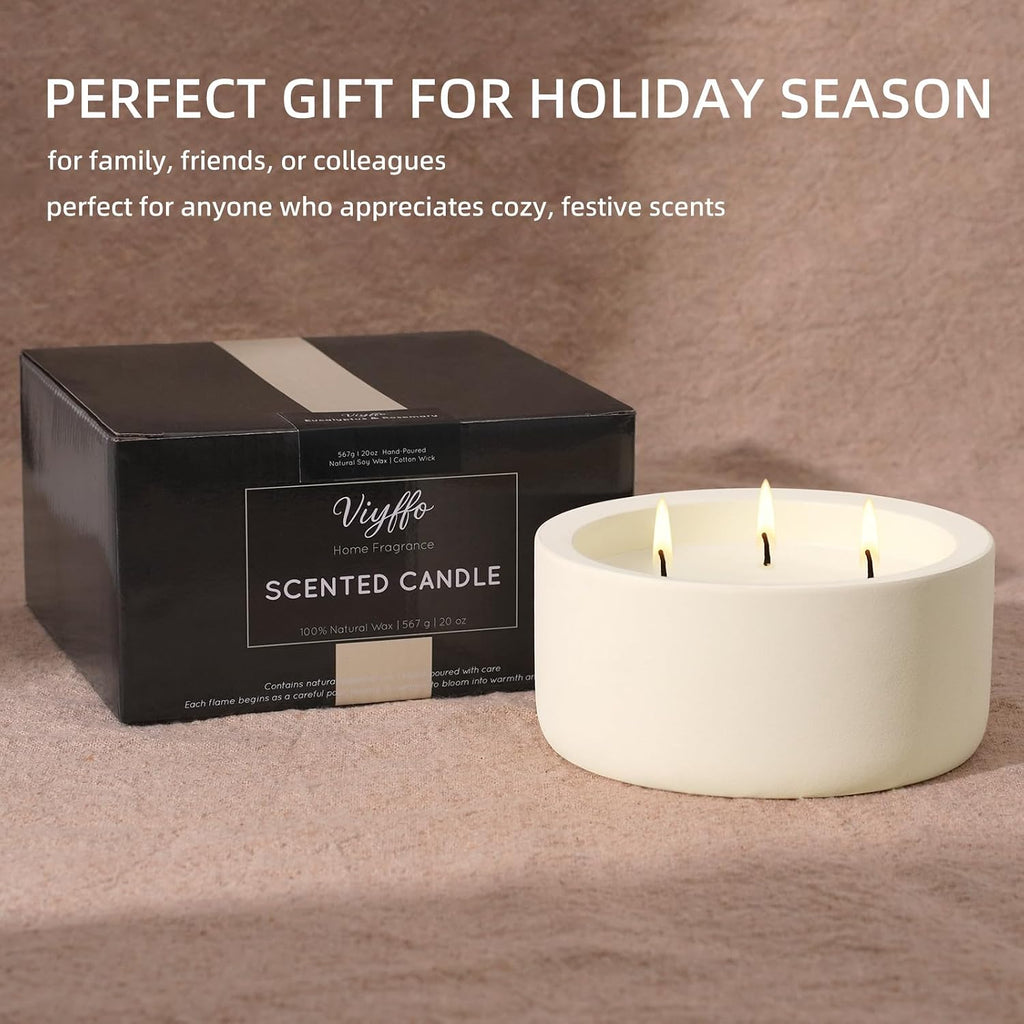 20oz Large Scented Candle - Vanilla Dreamscape, 3 Wick Non Toxic Soy Candle, Ivory White Ceramic Jar, Luxury Home