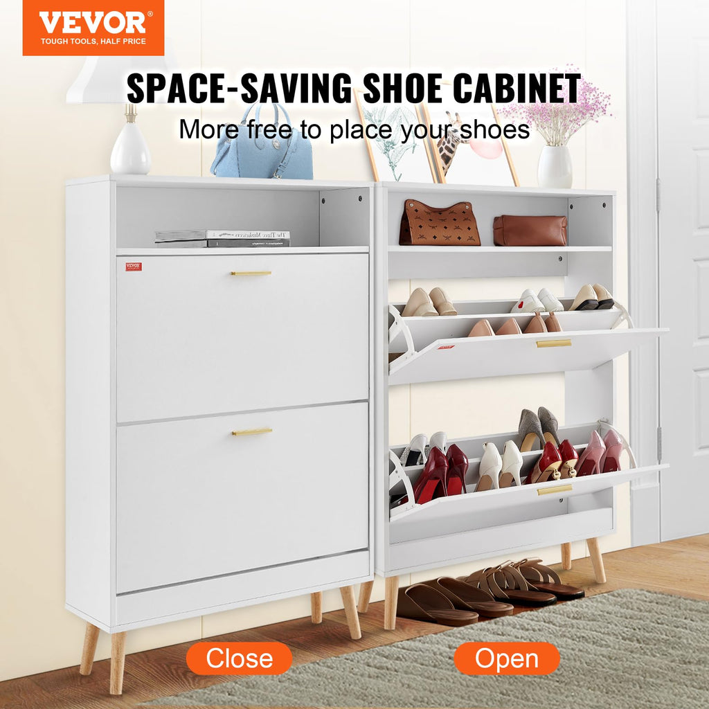 Shoe Storage Cabinet, 31.5" D x 9.4" W x 47.3" H, White