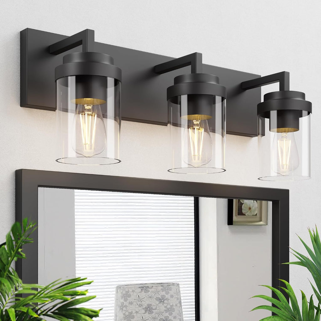 Bathroom Vanity Light, 3 Light Matte Black Vanity Lights with Clear Glass Shade, 22in Modern Wall Sconces, Bathroom