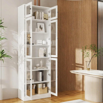 85.5" H Bookshelf Single Pack - Glass Door Design, 7 Tier Book Shelf, Curio Cabinets with Storage