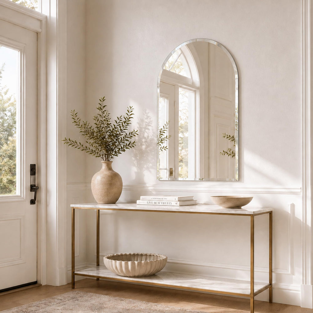 20x30 Inch Arch Top Frameless Beveled Wall Mirror for Vanity