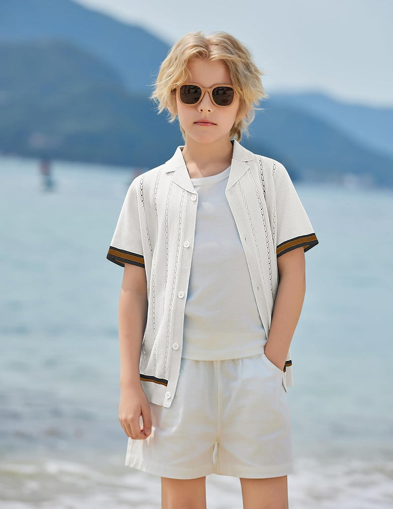 Boys Knit Shirts Short Sleeve Button Down Shirt Summer Beach Shirt