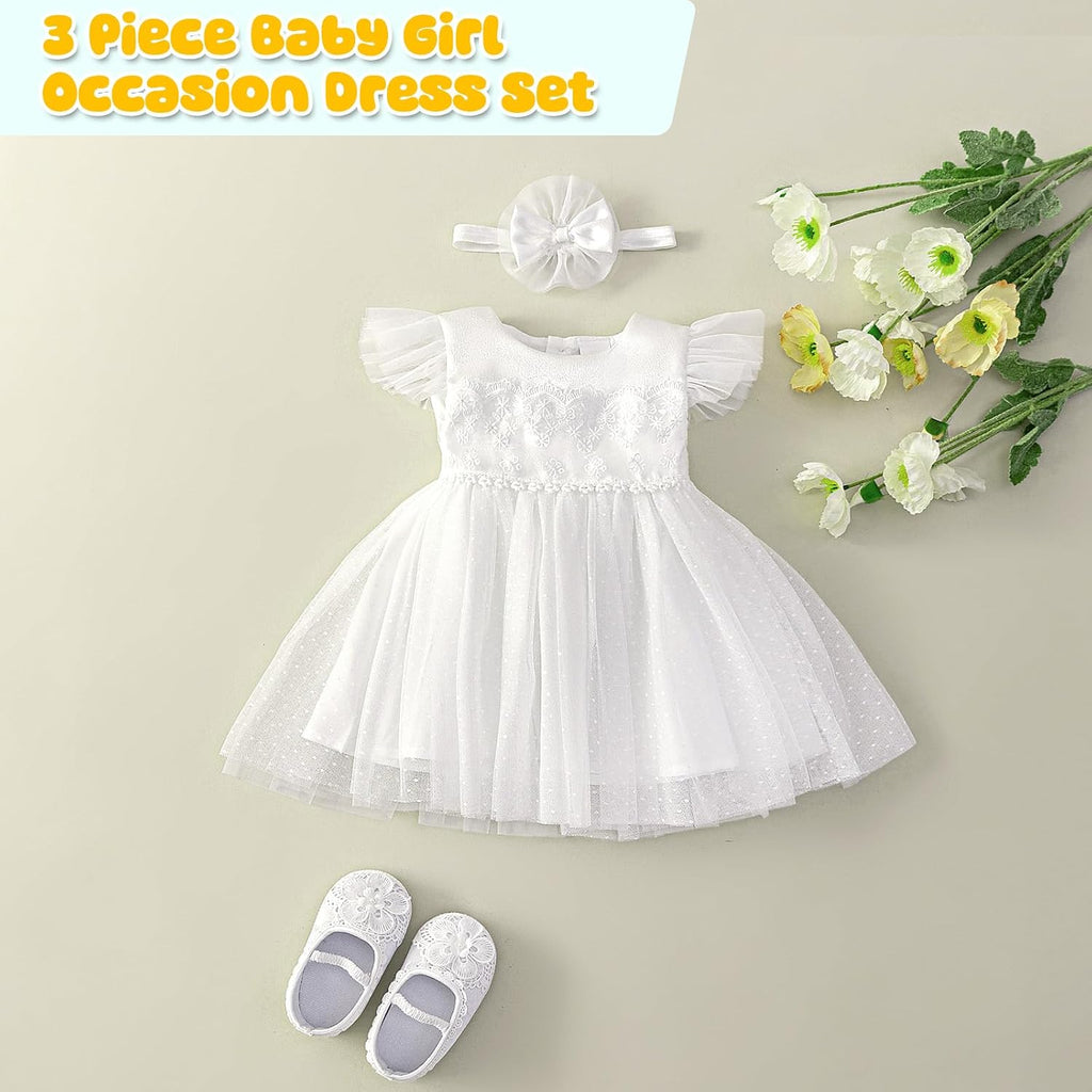 Flower Baby Girl Dresses Baptism Outfits with Shoes Set