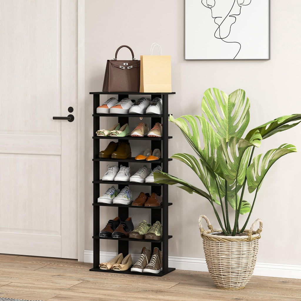 8-Tier Vertical Shoe Rack, Holds 14 Pairs, Black