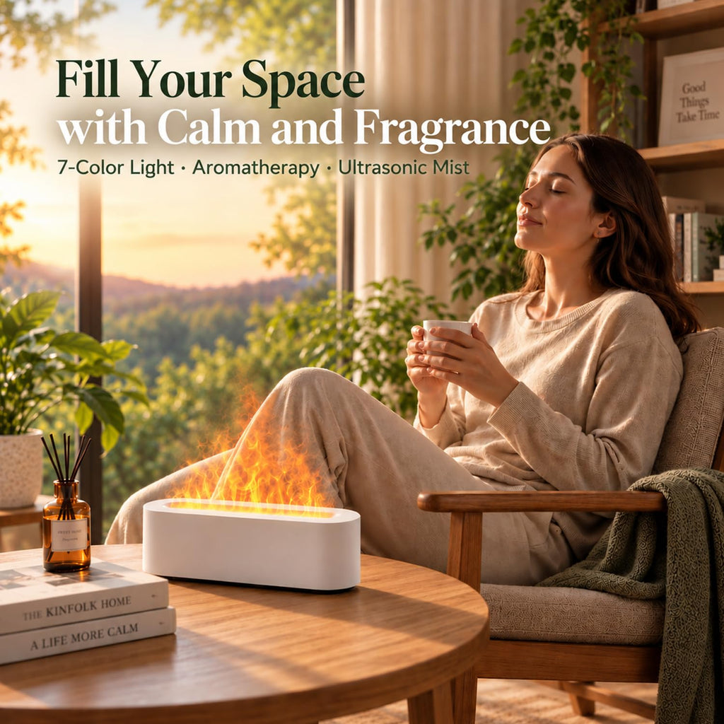 Flame Air Diffuser, Humidifier, Essential Oil Diffuser - 7 Colors, 200mL Capacity (8 Hours), Noiseless Operation