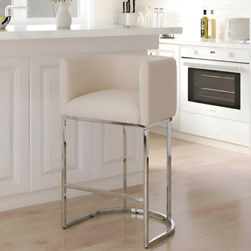 Contemporary Cream Linen Bar Stool, 29" Upholstered Fabric Counter Height Barstool Kitchen Counter Island Stool with