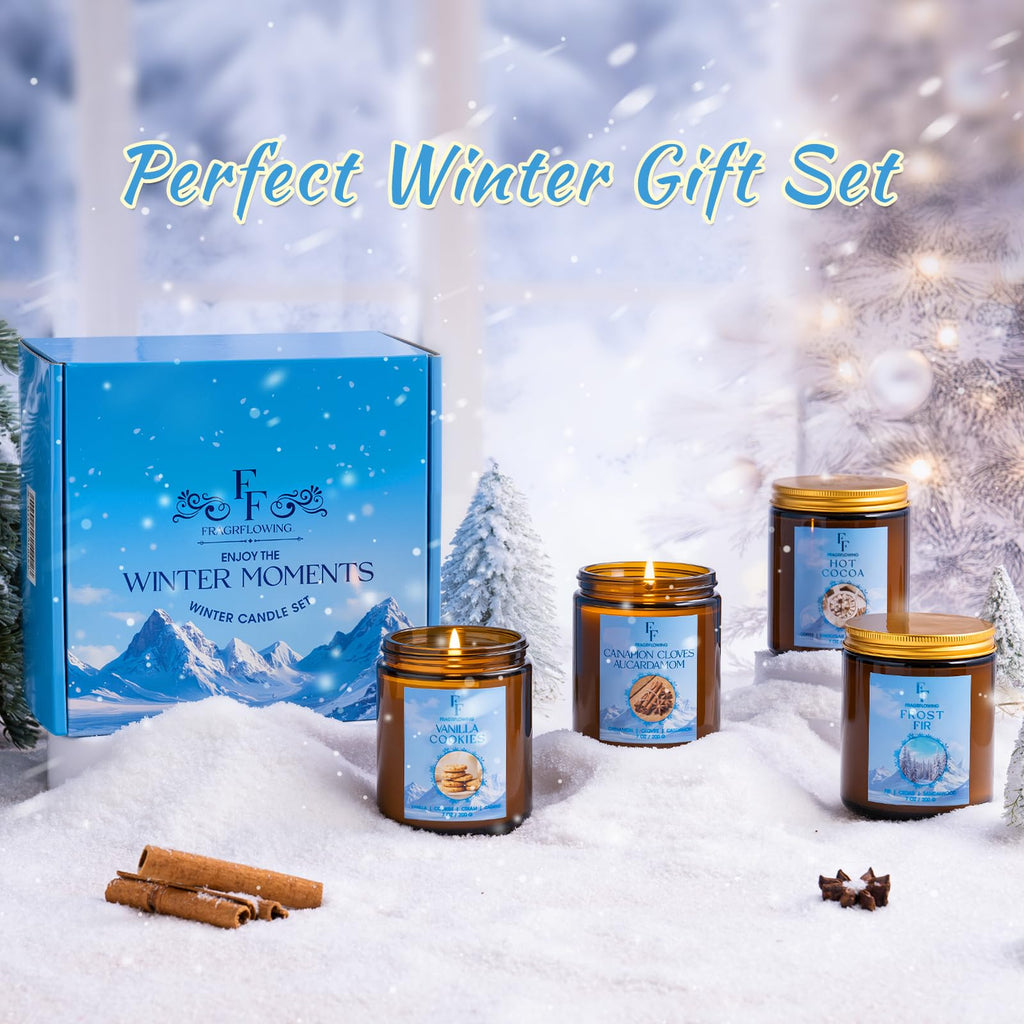 Christmas Candles, Winter Scented Candles, 4 Pack Holiday Natural Soy Candles, Gifts for Women Men, Fragrance of