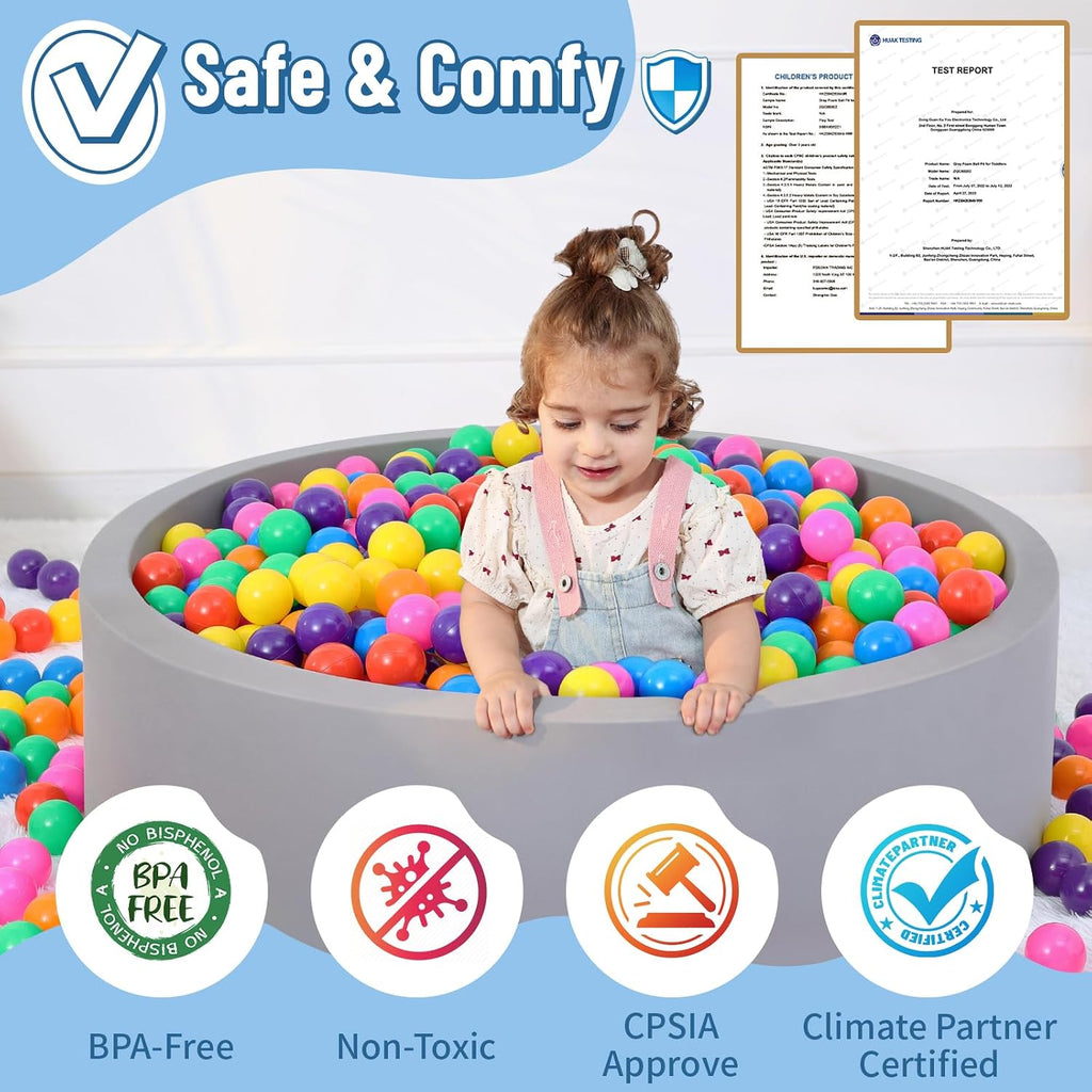 Foam Ball Pit, Ball Pit for Toddlers, Gray, 100 Rainbow Balls
