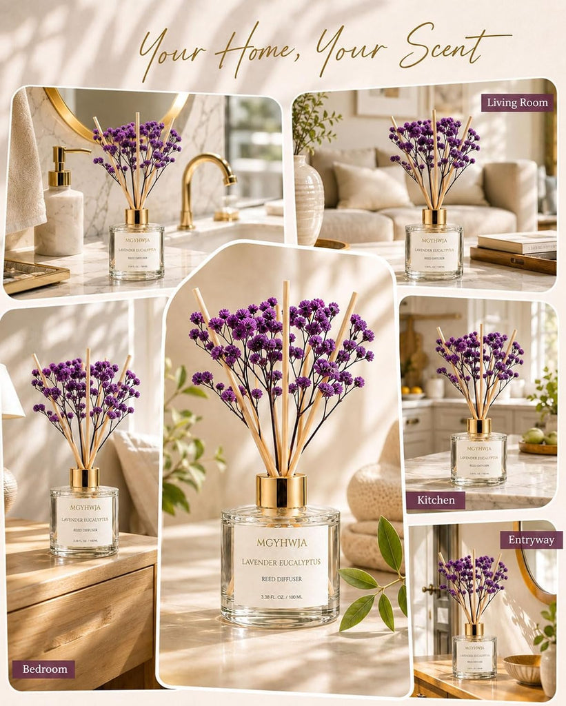 Reed Diffuser Set, 3.38 fl oz Lavender &Eucalyptus Scent Oil
