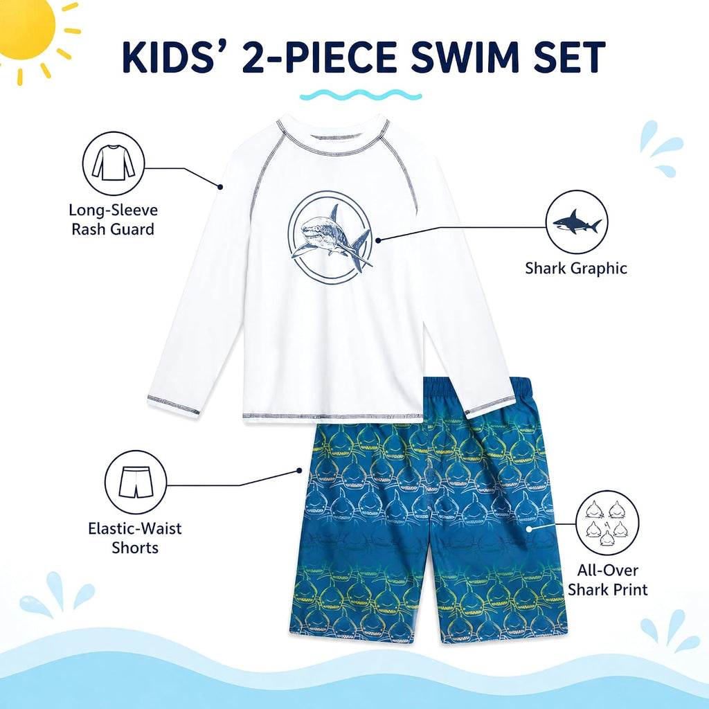 Boys Piece UPF 50+ Long Sleeve Rash Guard & Swim Trunks